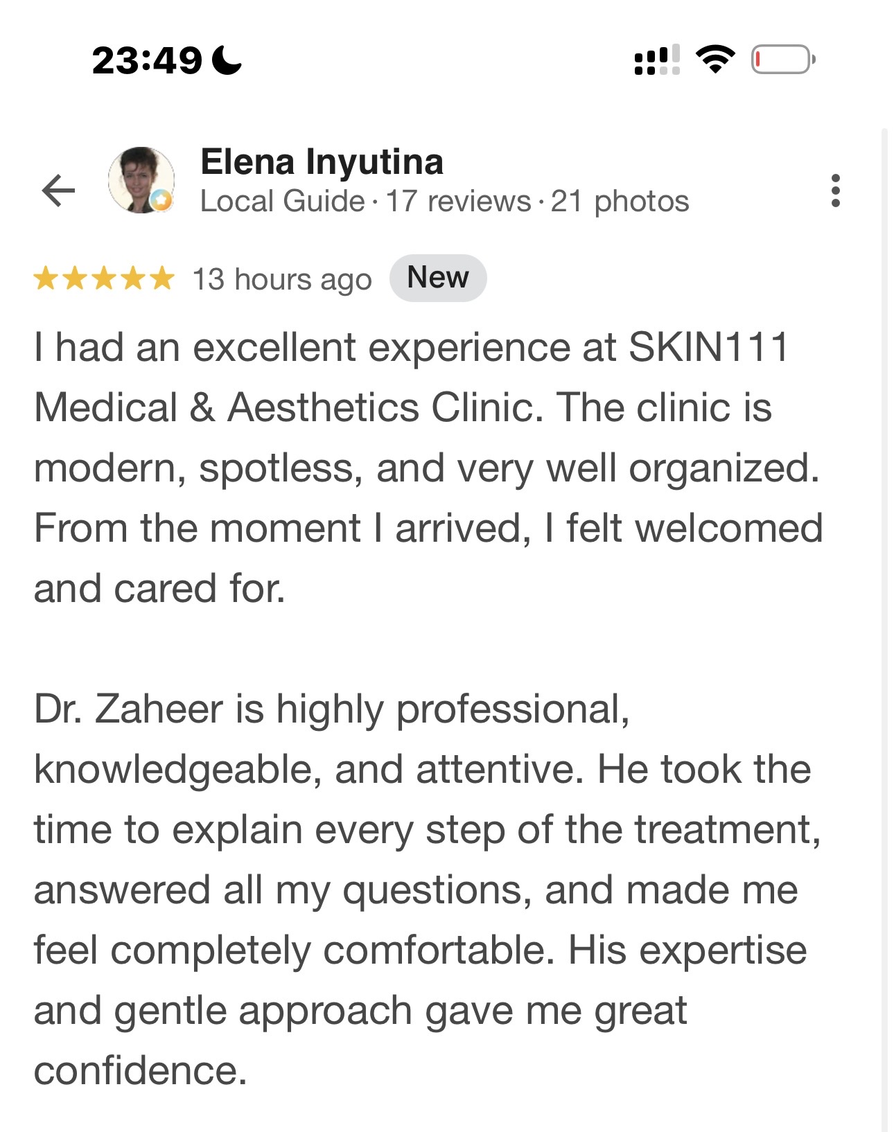 Patient review screenshot by Elena Inyutina