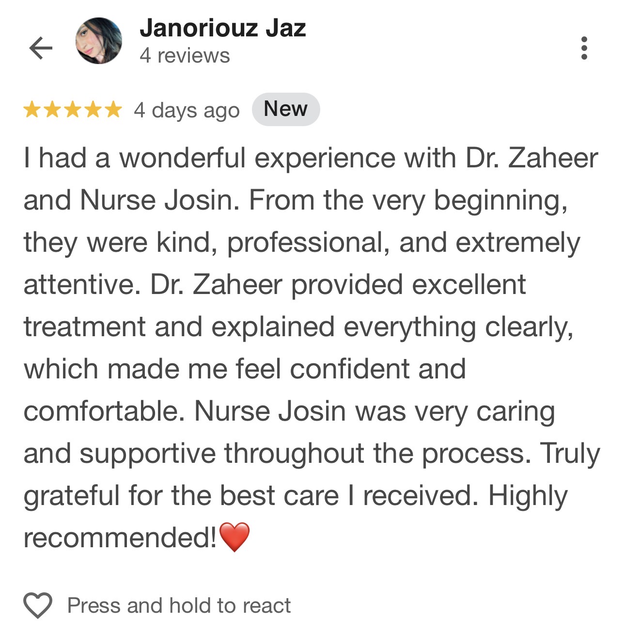 Patient review screenshot by Janoriouz Jaz