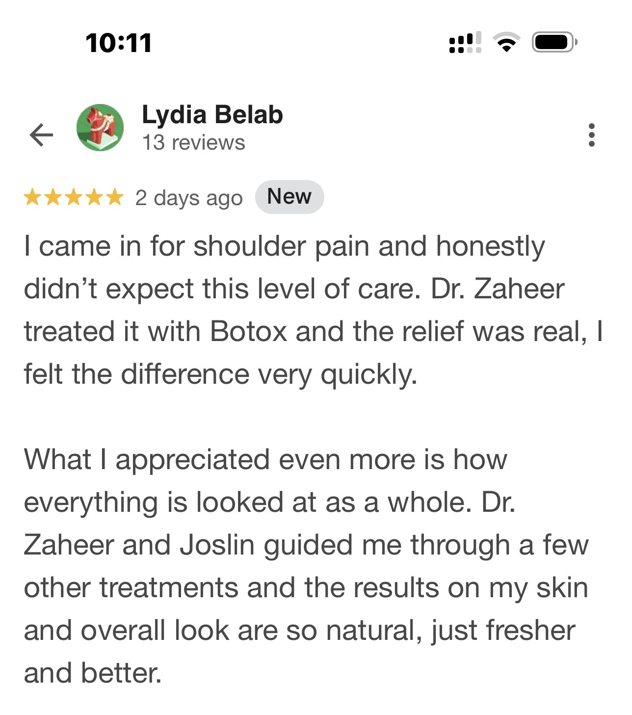 Patient review screenshot by Lydia Belab