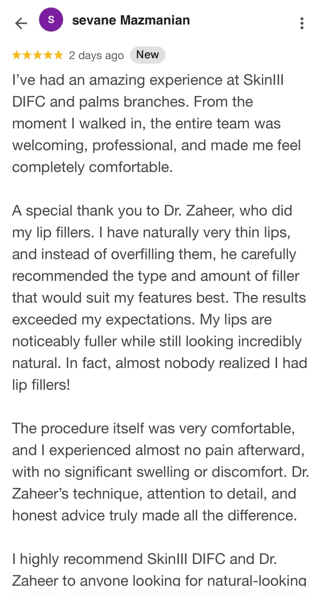 Patient review screenshot by sevane Mazmanian